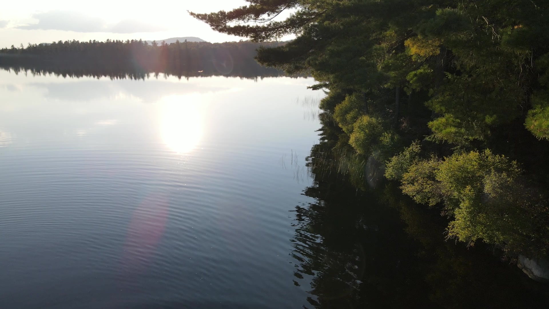 Aerial craft still of Horseshoe Lake at golden hour